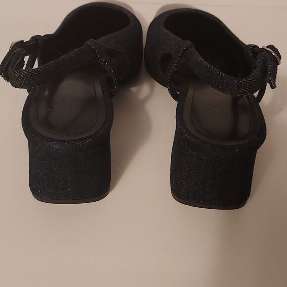 Spectator Pump Blue Denim and Black Patent Slingback block heel Size 7 - Picture 7 of 16